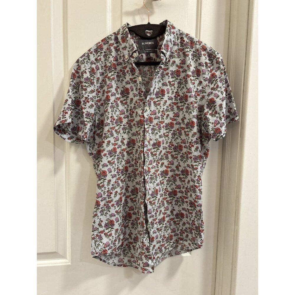 Bonobos Floral Casual Button Down Shirt - Red and White